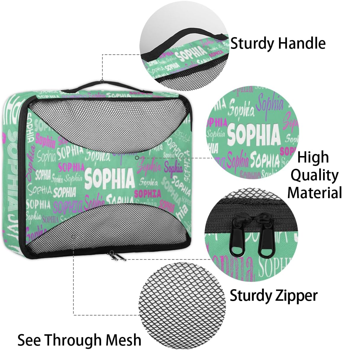 Personalized Name 4 Set Packing Cubes Luggage Packing Organizers Travel Accessories for Women Girls, Light Green
