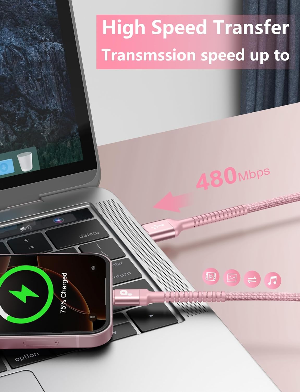 iPhone 16 USB C Cable Fast Charging [2 Pack, 6FT], USB A to USB C Charger Cord, Upgraded Extra Durable Braided USBC Cable Compatible with iPhone 17 16 15 Pro Max, LG and More-Pink