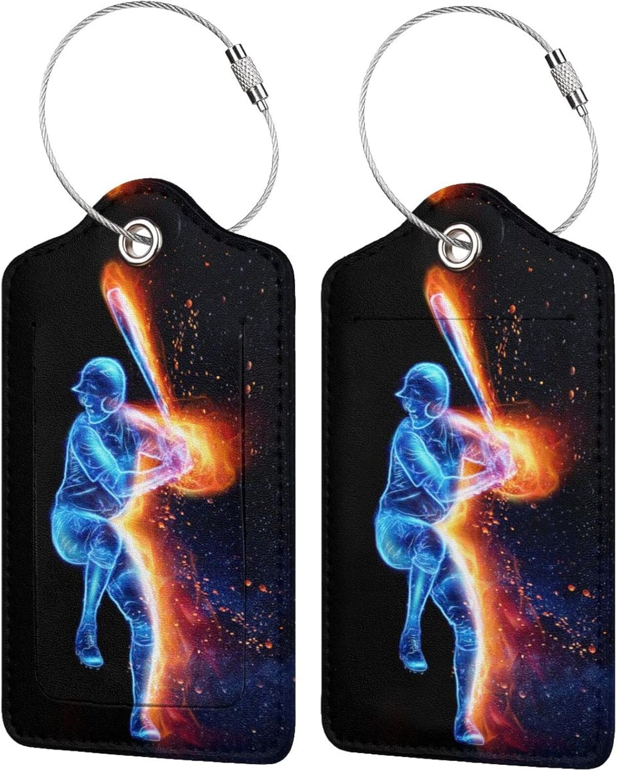 Set of 2 Sport-Themed Luggage Tags for Suitcases with Baseball Man Pattern for Kids Teen Boys Men, PU Leather Travel Tag Name Label Tags with Privacy Cover for Backpack Luggage