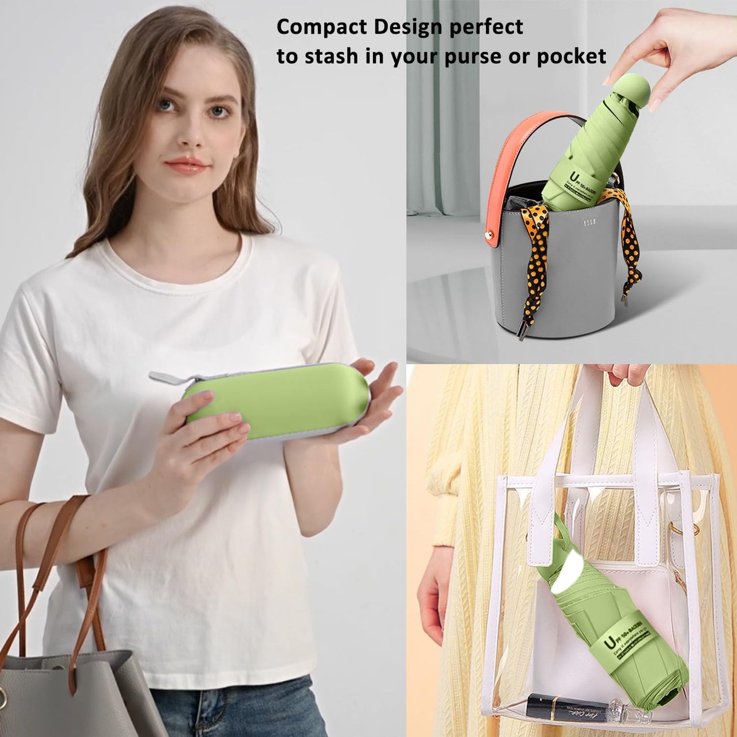 BAODINI Travel Essentials Mini Umbrella for Purse With Case Small Compact UV Sun Protection