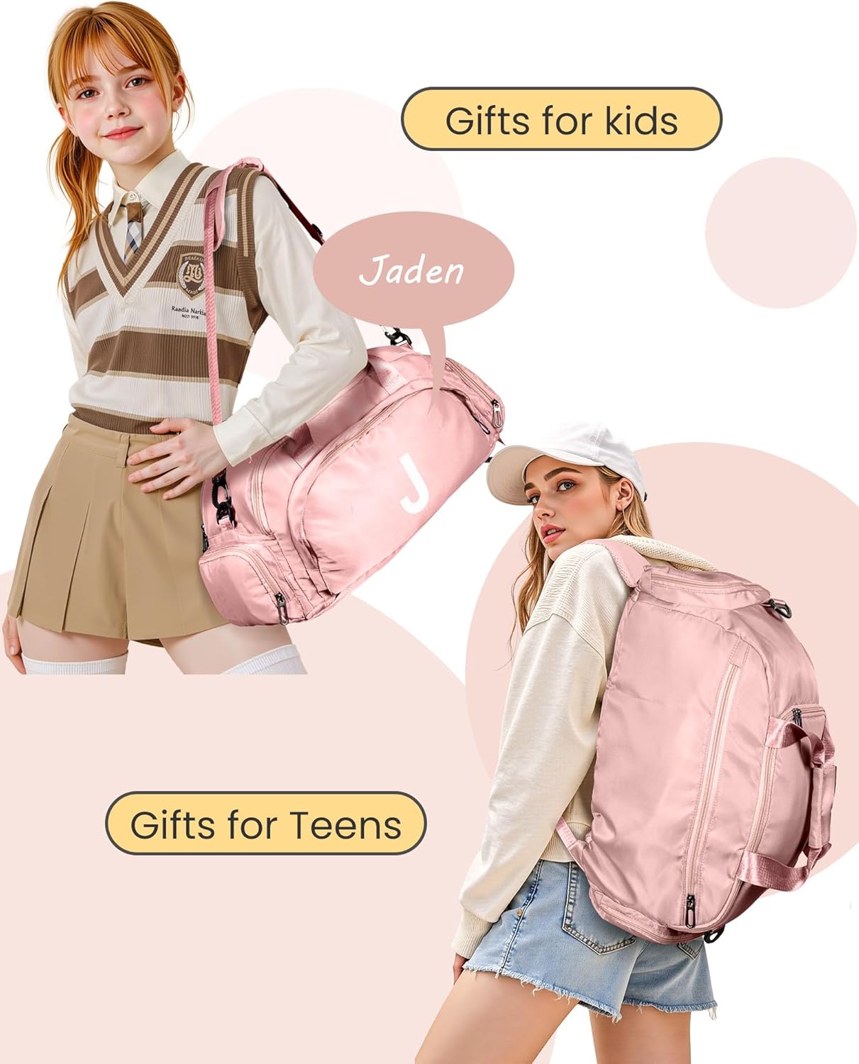 Birthday Gift for 8 9 10 11 13 14 15 16 Year Old Girls, Initial Gym Bags with Shoe Compartment, Dance Bag for Girls, Monogram Kid Overnight Bags, Travel Duffle Tote (Letter R)