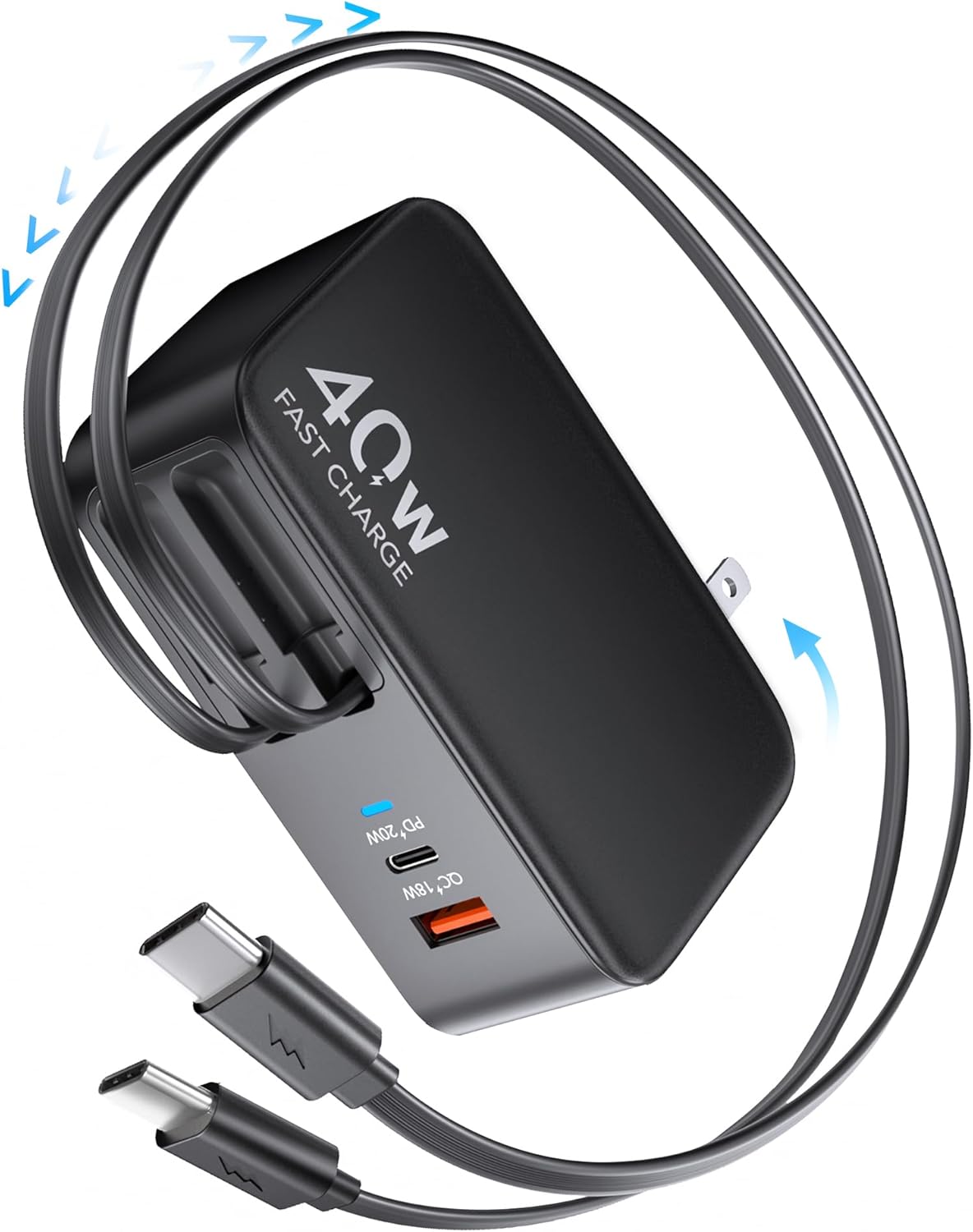 Retractable USB C Charger Wall Plug with Dual 35.5in/90cm Type C Cables Cords,40W Fast Charging