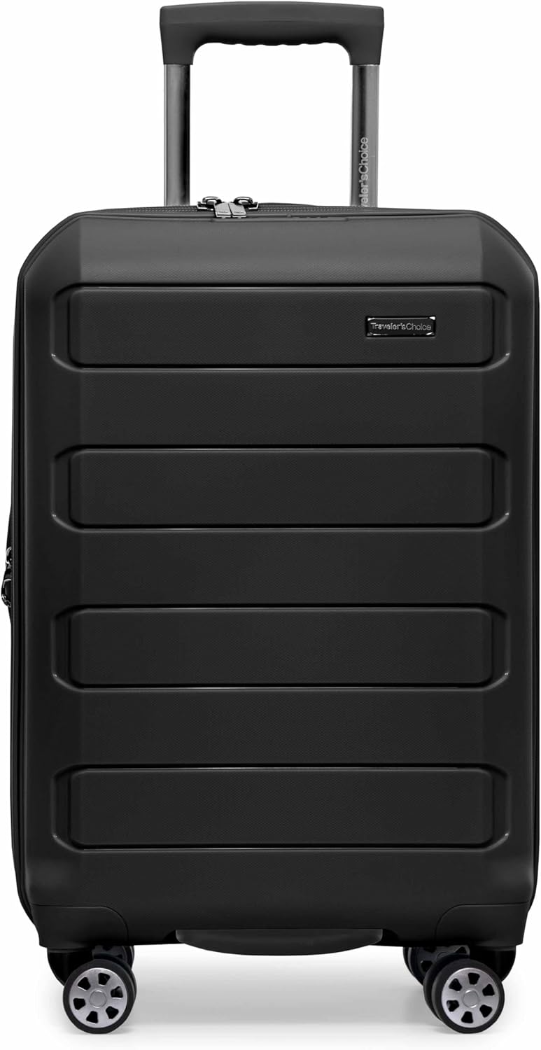 Traveler's Choice Pagosa Indestructible Hardshell Expandable Spinner Luggage, Black, 2-Piece Set