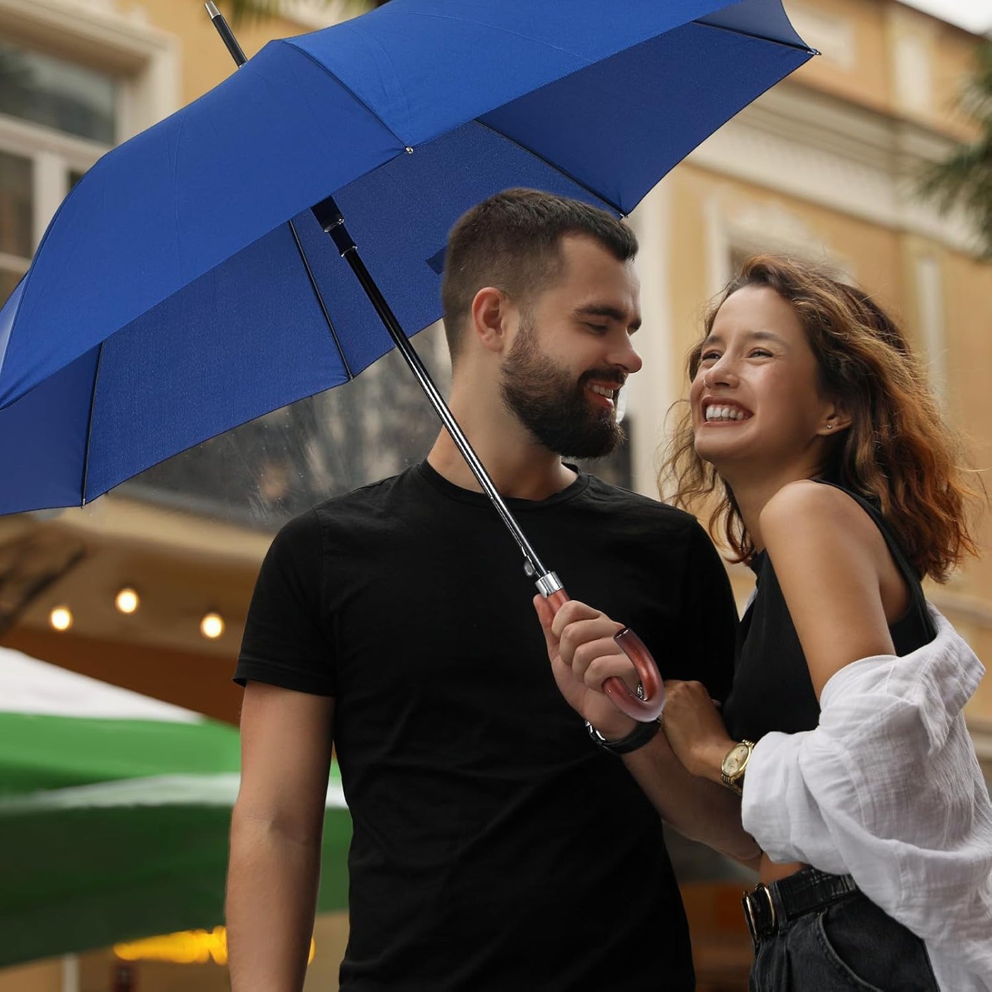 Silkfly 48 Inch Auto Open Umbrella Wooden J Stick Vintage Handle Windproof Unbreakable Wedding Fast