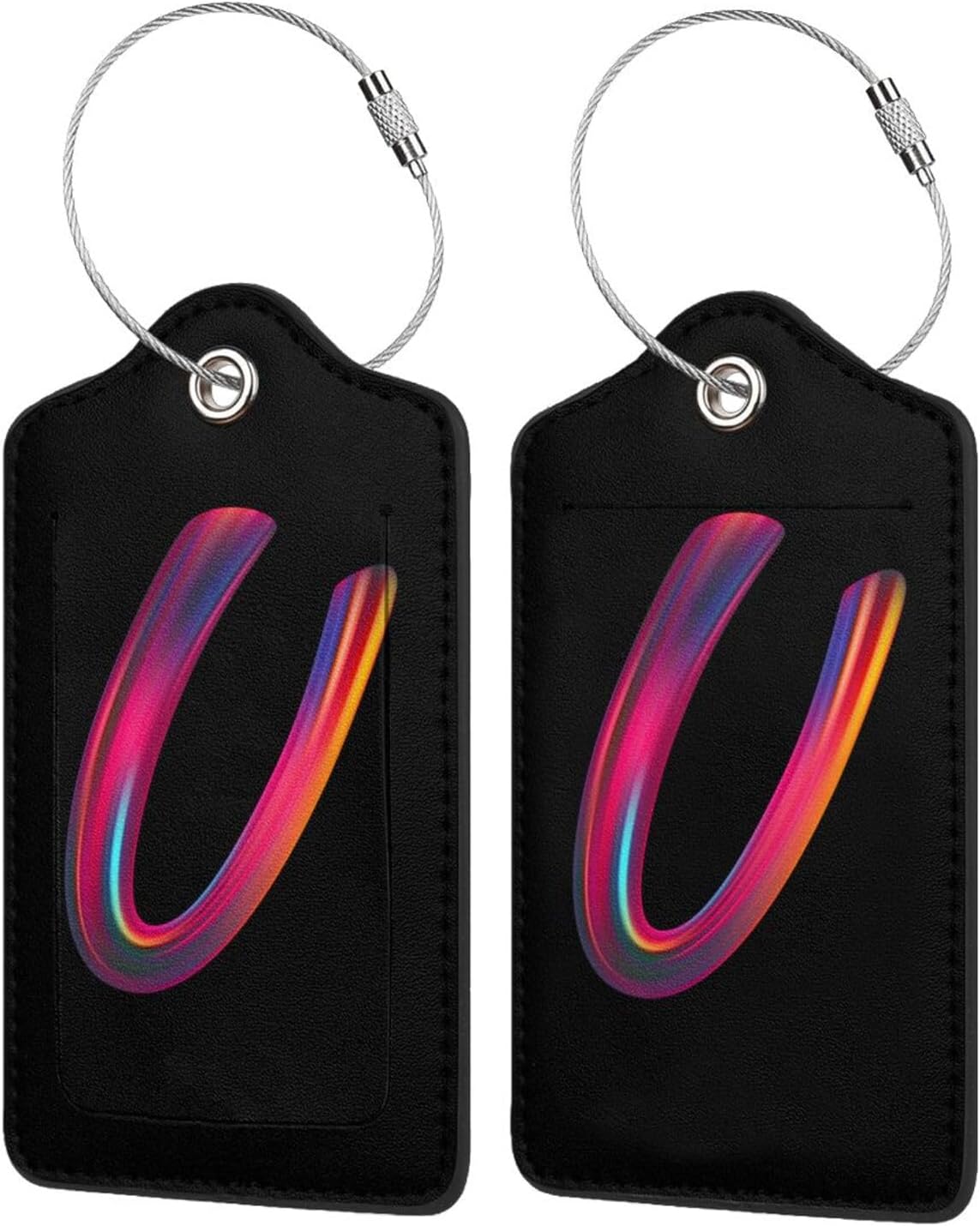 2 Pack Initial Luggage Tags for Suitcase, Colorful Letter Design Cruise Name Bag Tags, Novelty Baggage Identifiers with Full Privacy Cover, Leather ID Label for Women Men Kids Travel, Rainbow Letter U