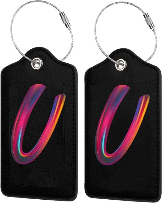 2 Pack Initial Luggage Tags for Suitcase, Colorful Letter Design Cruise Name Bag Tags, Novelty Baggage Identifiers with Full Privacy Cover, Leather ID Label for Women Men Kids Travel, Rainbow Letter U