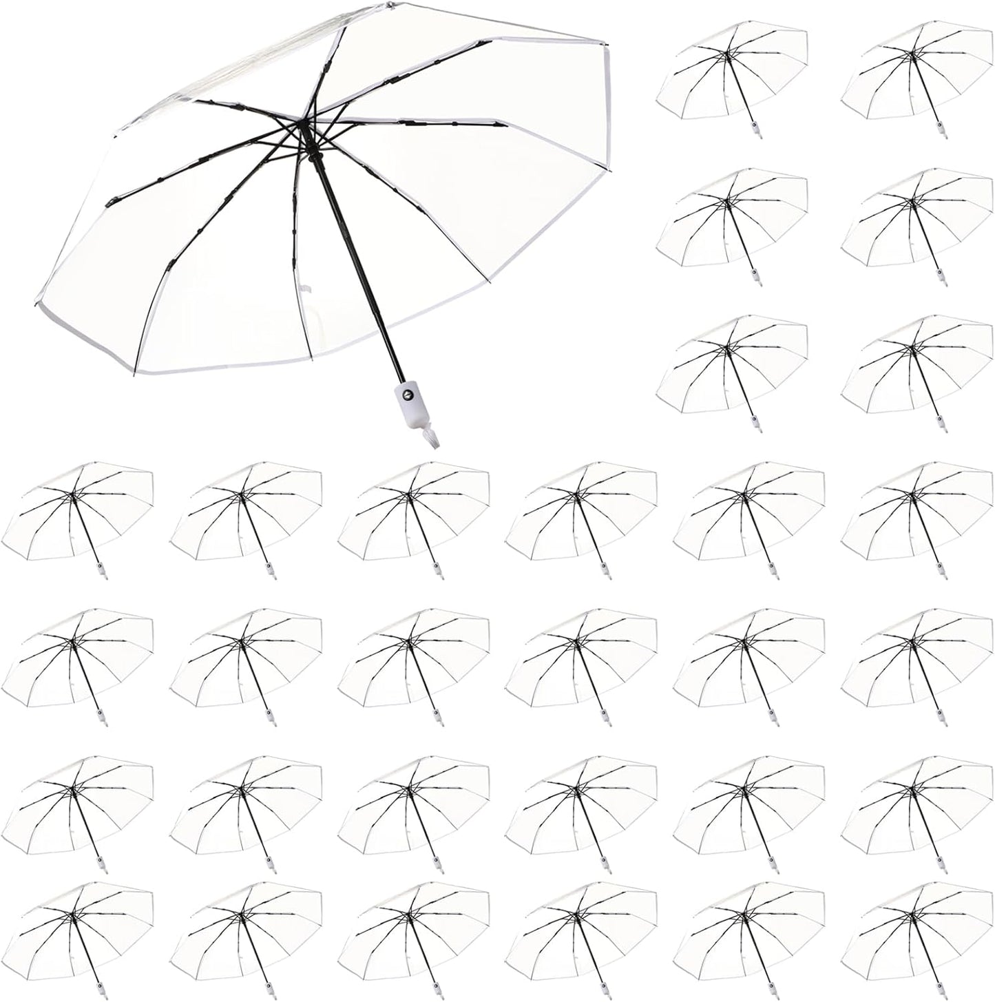 40PCS Clear Umbrellas 42 Inch Foldable Lightweight Transparent Umbrella Automatic Open Close Transparent Travel Umbrella for Women and Men for Rain Outdoor Wedding