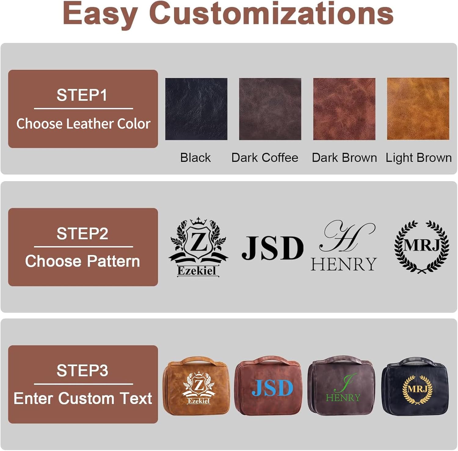 Personalized Toiletry Bag For Men, Large Capacity Travel Doop Kit, Vintage Color PU Leather, Custom