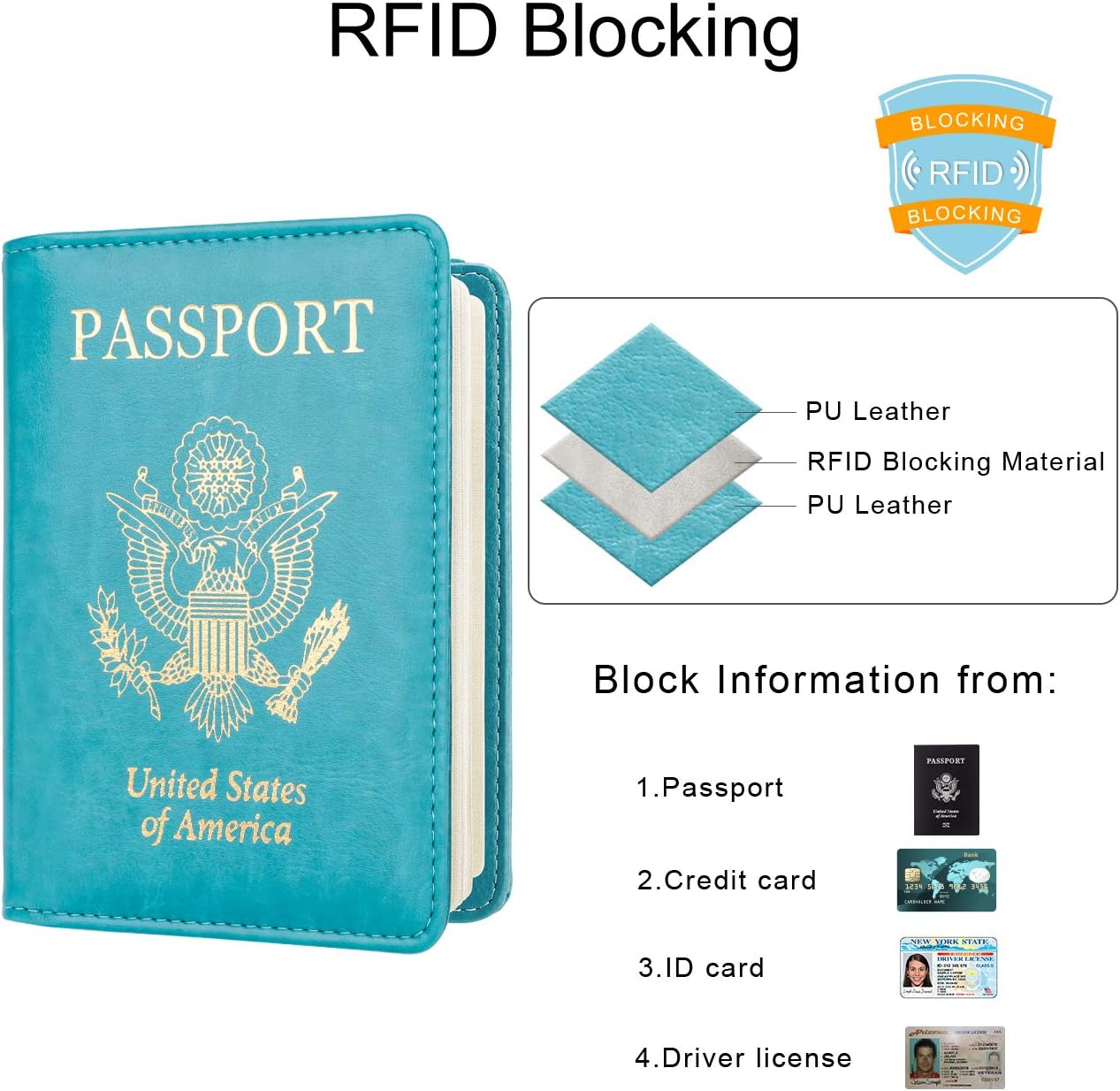 WALNEW Passport Holder for Travel, RFID Passport Cover Wallet for Women Men, PU Leather Passport Book Card Holder Case with Pen, Travelling Essentials for Flying