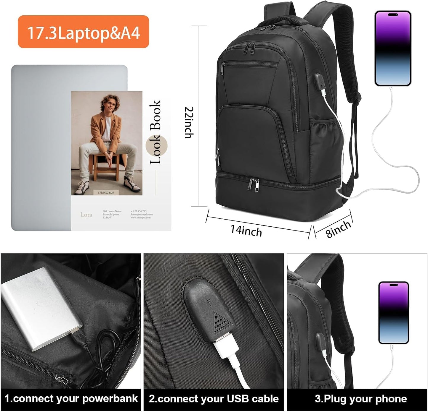 seyfocnia Gym Backpack for Men,Large Gym Bag with Shoe Compartment Lightweight Travel Workout