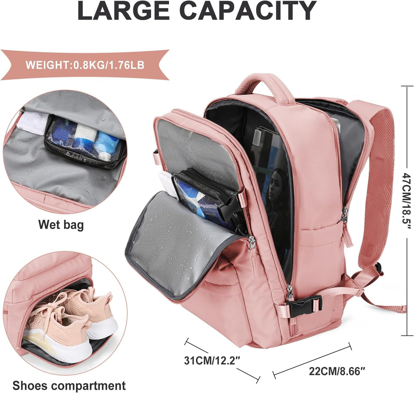 WONHOX Large Travel Backpack Carry on Flight Approved Laptop Work Business Backpack for Women Men