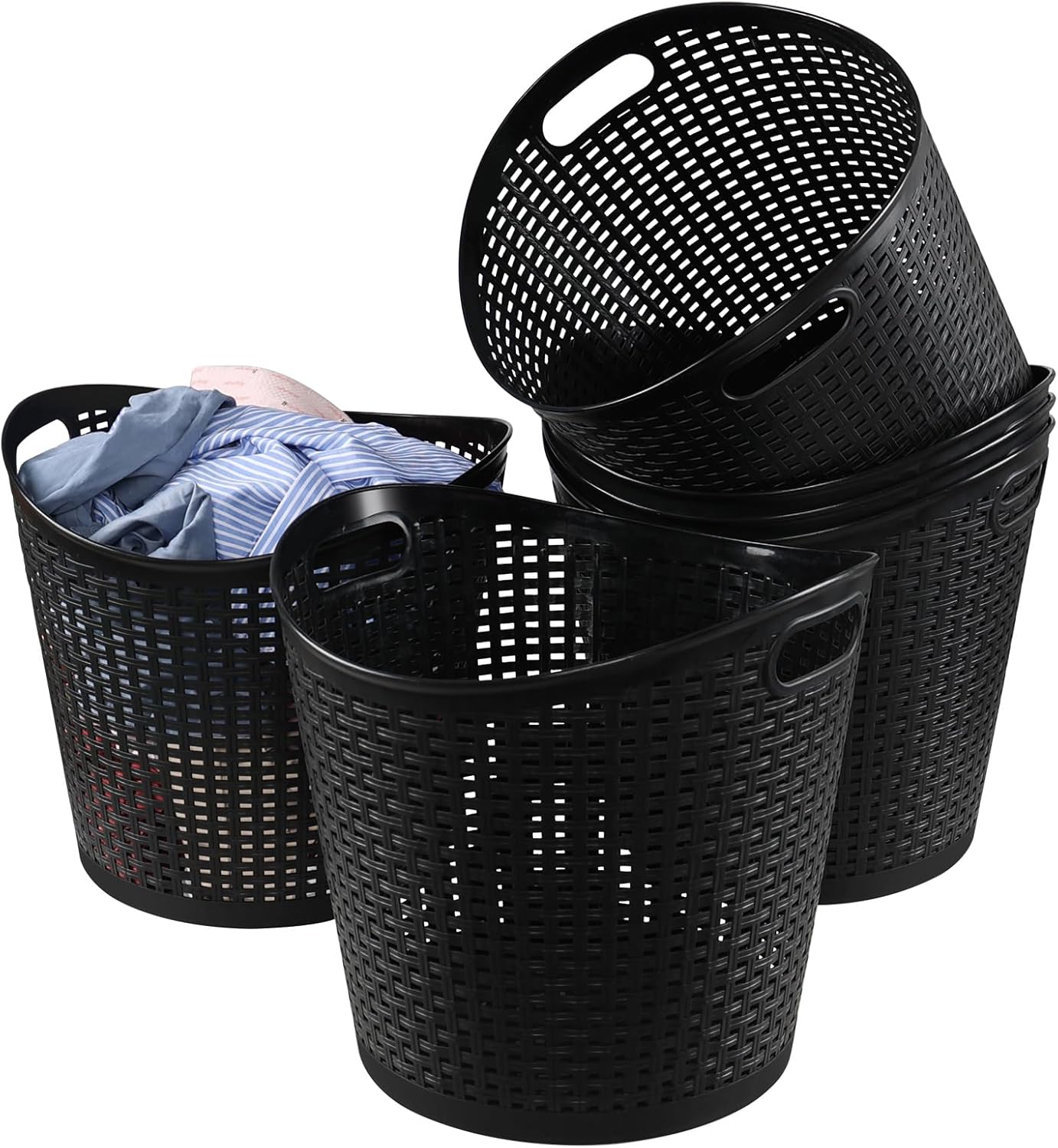 Obstnny 6-Pack Plastic Laundry Hamper Storage Basket, 30 L Dirty Clothes Hamper, Black
