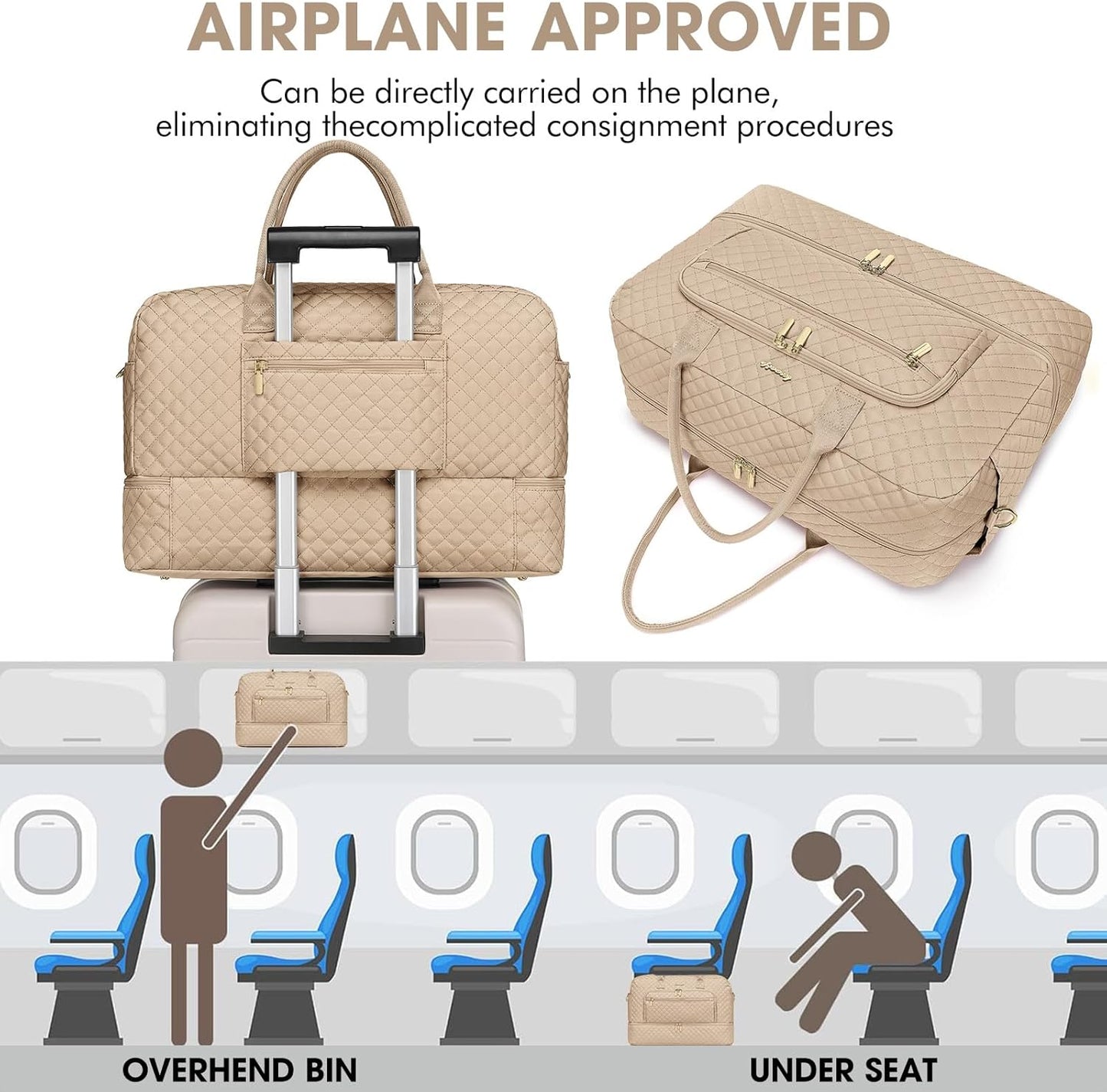 Travel Duffle Bag Weekender for Women - Carry-On Overnight Bag Personal Item Bag with Shoe Compartment & Wet Pocket Large Weekend Tote Bags with Toiletry Bag Hospital Bags for Labor and Delivery