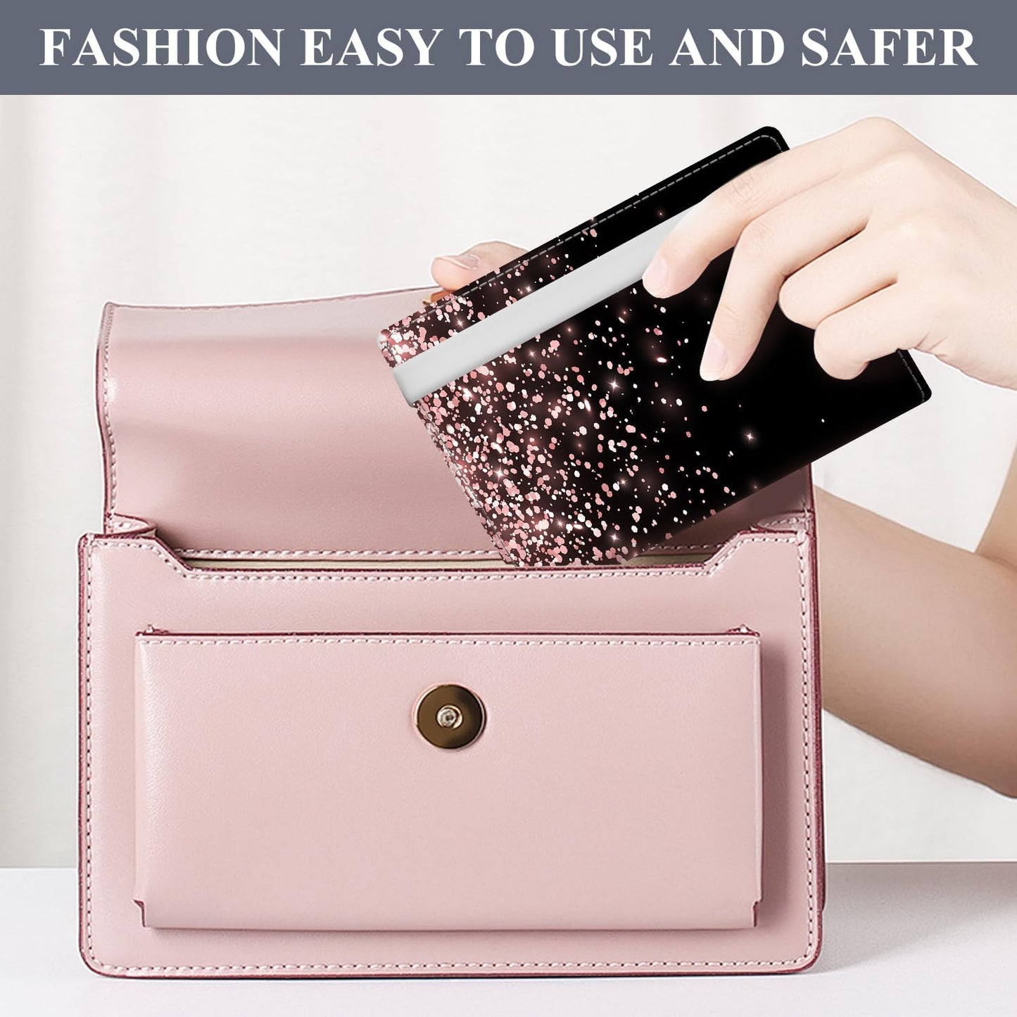 Passport Holder for Travel Essentials, RFID Premium Leather Passport Wallet Cover Case for Travel Must Haves Accessories, Passport Holders for Women Men Rose Falling Points