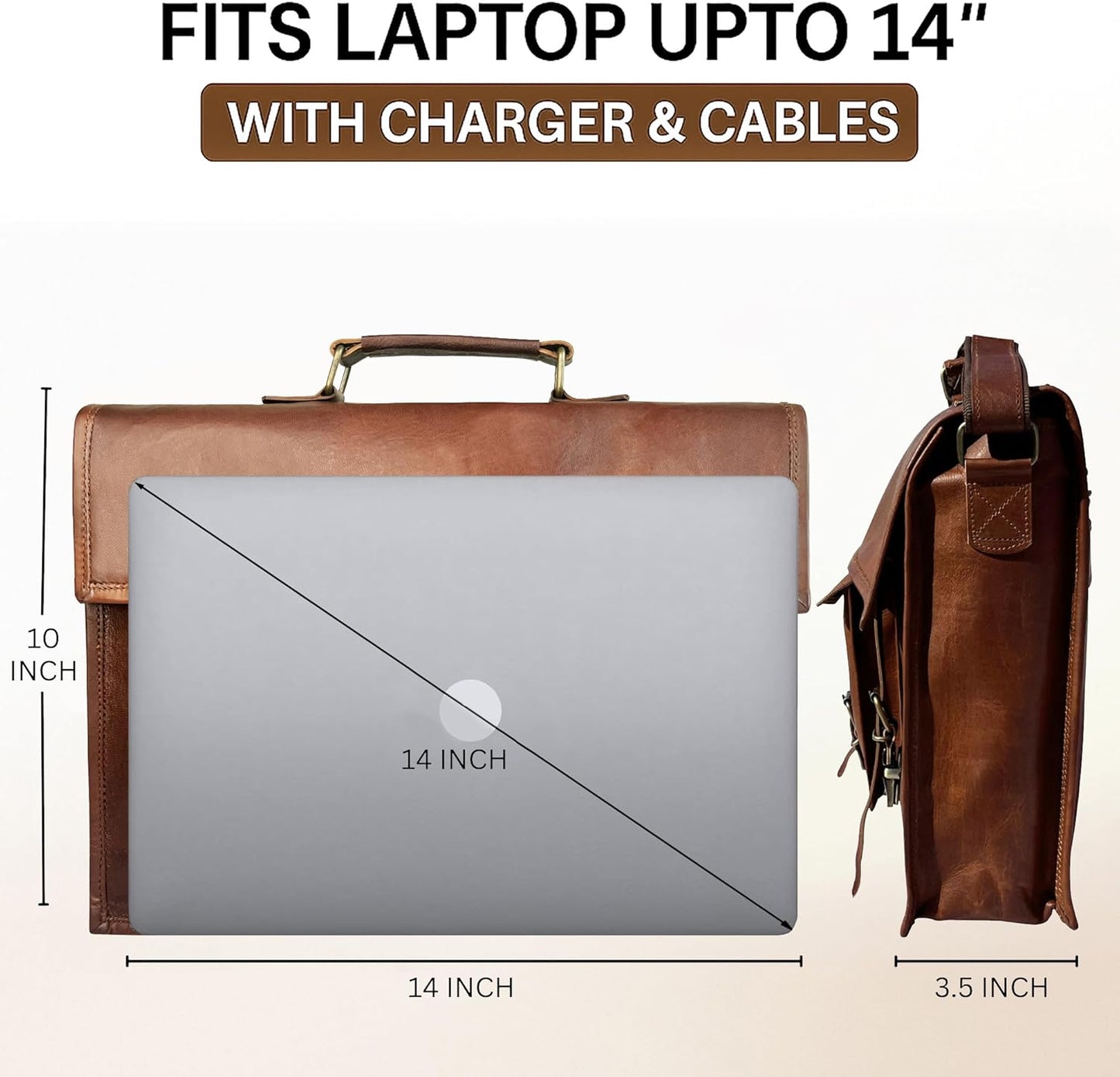 Leather Messenger Bag for Men - 14" Full Grain Leather Laptop Briefcase - Vintage Computer Satchel Travel Crossbody Bag for Office & Work