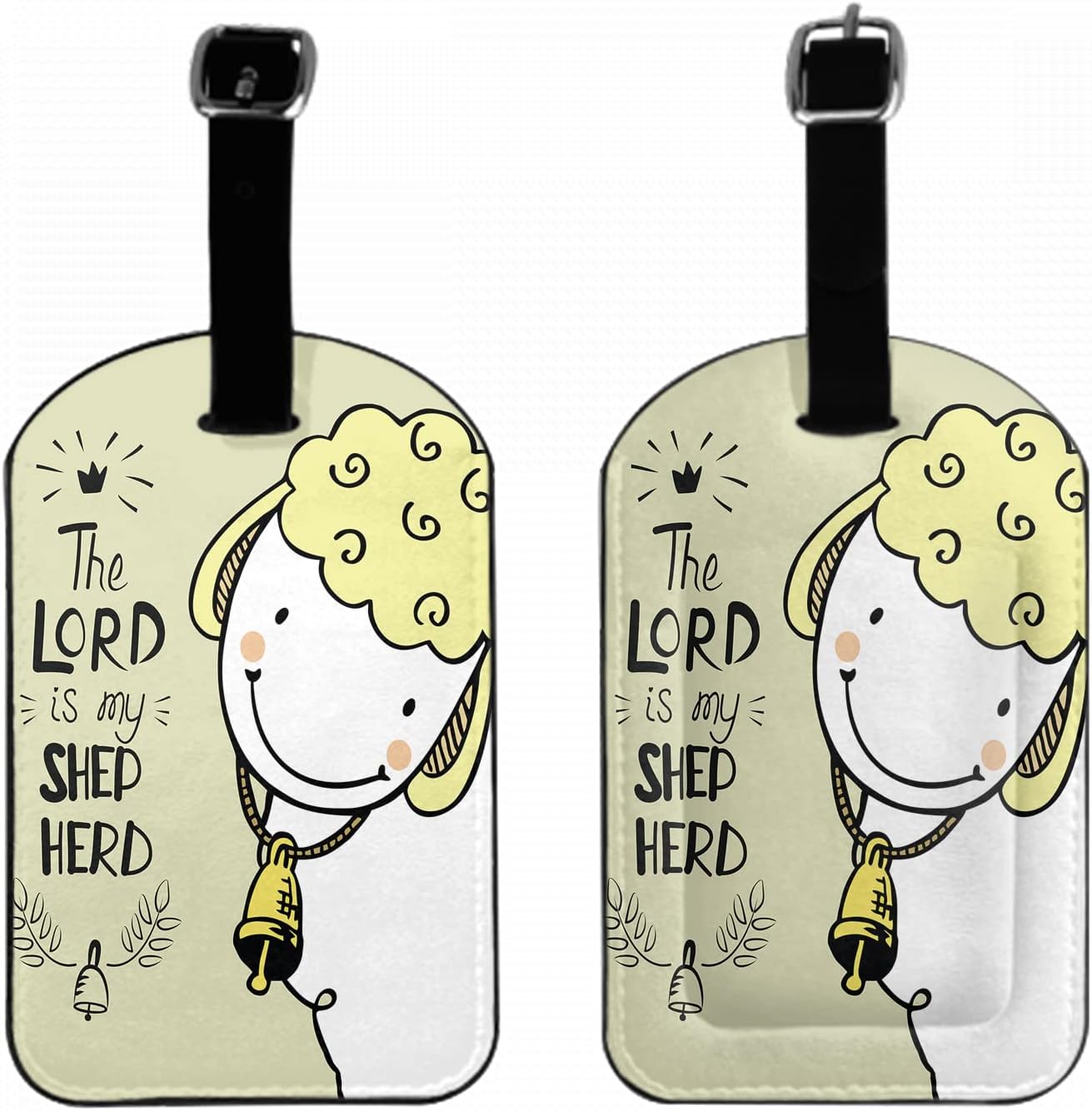 Lovely Sheep Luggage Tag with Name ID Card A Bell God is My Shepherd Bible Christian Poster Baggage Identification Labels ID Tags with Belt Strap for Travel Cruise Ships, 1 Pack