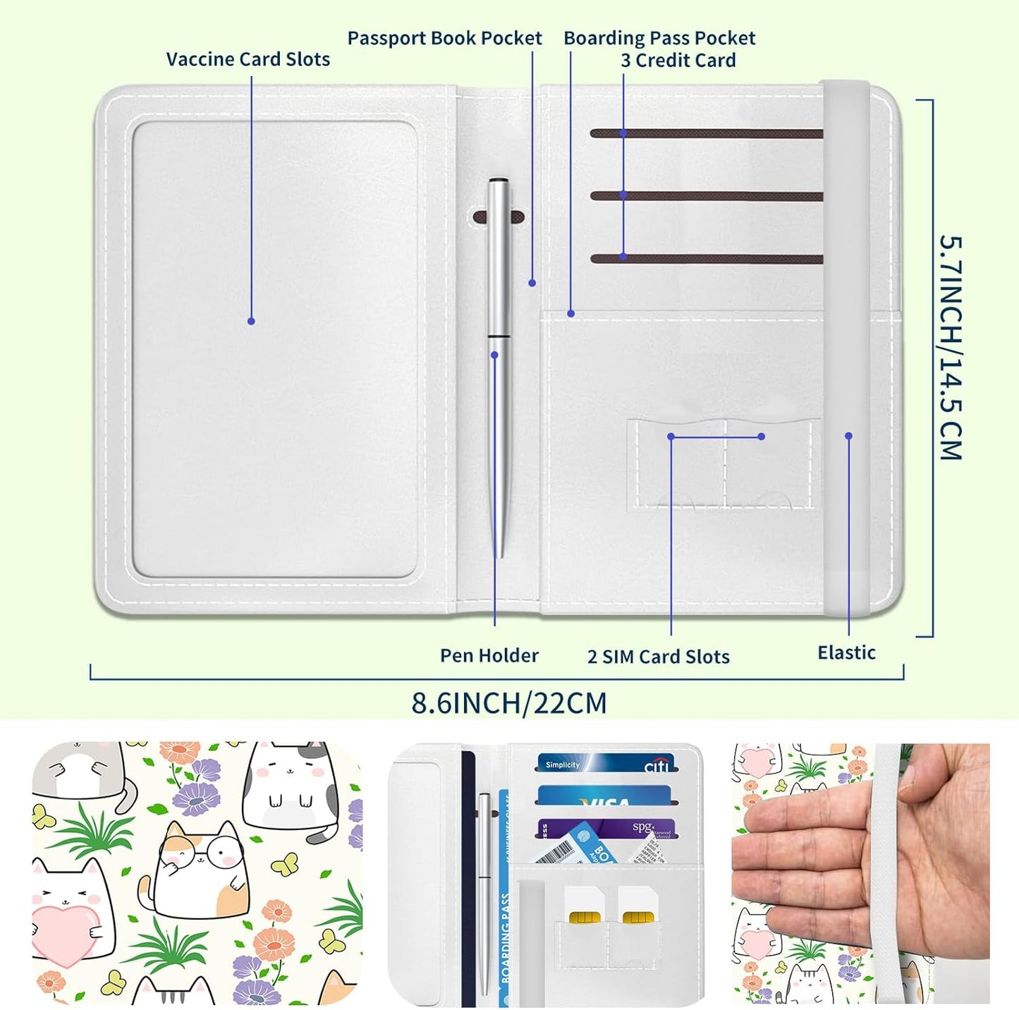 Passport Holder for Travel Essentials, Leather RFID Blocking Passport Wallet Cover Case, Cute Passport Book Holders for Women and Men Cute Flower Cats
