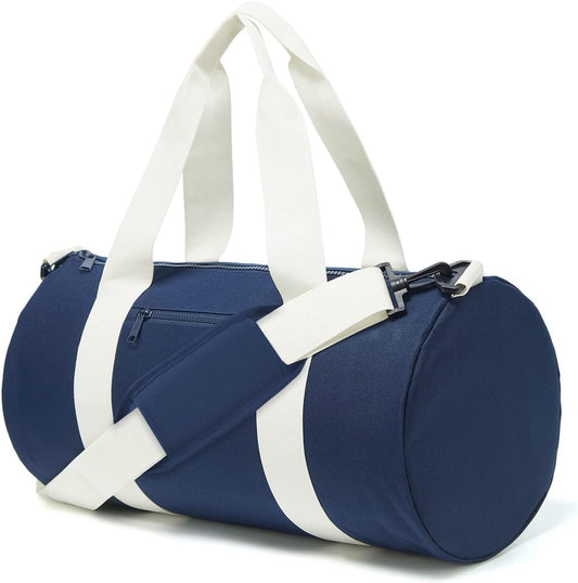 Small Gym Bag Duffel Bag for Women Men Fitness Sports Bag Workout Adjustable Detachable Shoulder Strap Lightweight Carry on Travel Duffle Bag (Navy/Off-White, 19" / Medium / 24L)