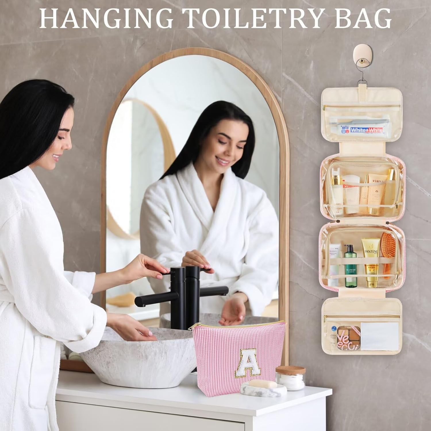 YOOLIFE Initial Toiletry Bag Travel Makeup Bag for Women - Hanging Toiletry Bag, Personalized