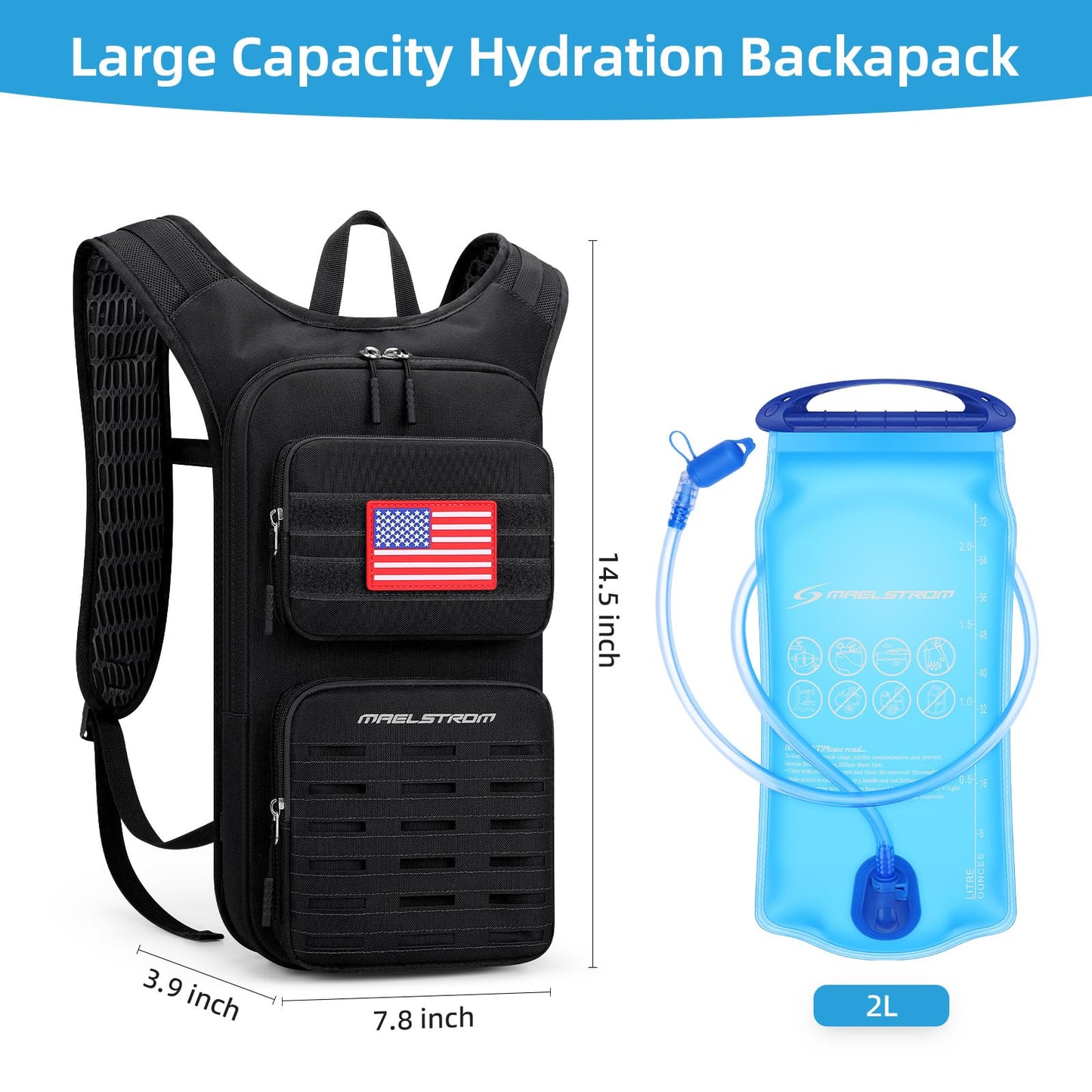 Maelstrom Tactical Hydration Backpack,Water Pack with 2L Water Bladder