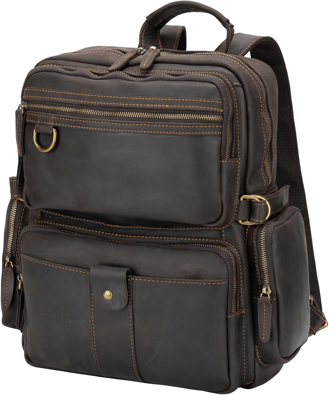 Leather Backpack for Men 15.6" Laptop Backpack 100% Madagascar top-Grain Leather Backpack Dark