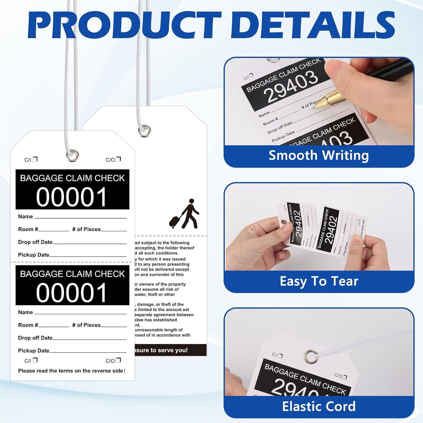 200 Pcs Baggage Claim Tag Hotel Luggage Tag Bulk with White String Paper Baggage Claim Check Tags Perforated Claim Ticket Black Luggage Id Tickets Serial Numbering for Hotel Motel Bag Storage