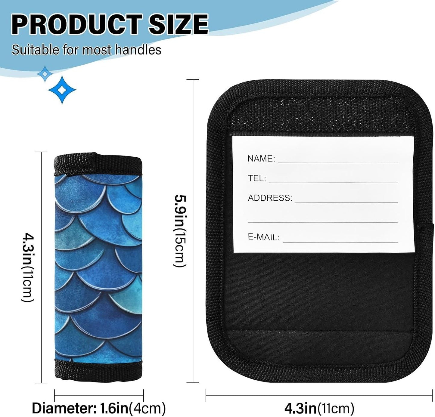 Deep Bluefish Scale Pattern 4 Pack Luggage Handle Wraps Covers for Suitcase Identifiers Bag Tags
