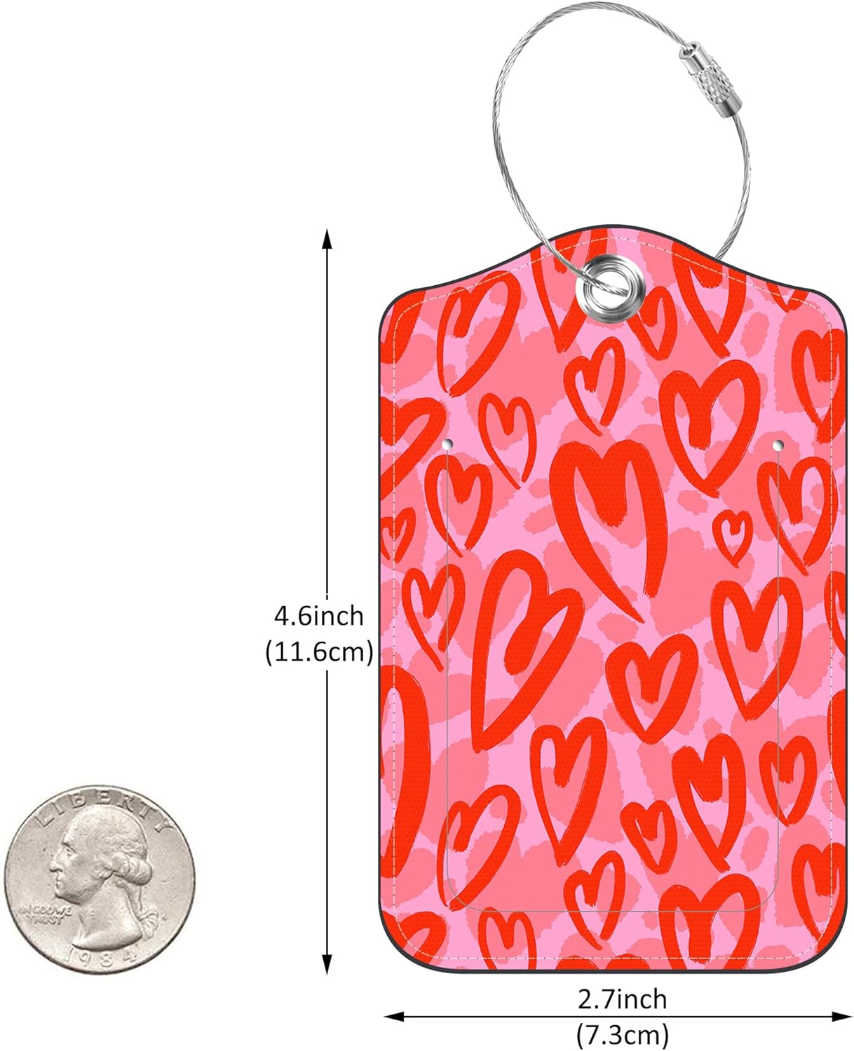 2 Pack PU Luggage Tags for Suitcase, Pink Heart Suitcase Tag Leather Privacy Cover ID Label with Stainless Steel Loop for Baggage Handbag School Bag Backpack