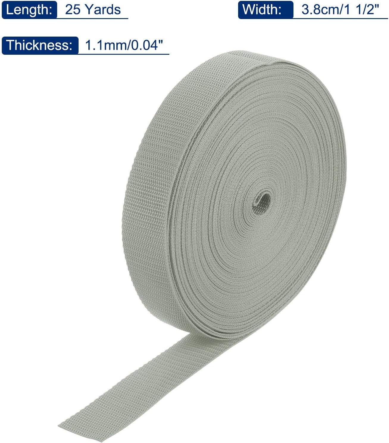 MECCANIXITY Lightweight Polypropylene Webbing Strap 1 1/2" 25 Yard Backpack Strapping Band Pale Grey for Outdoor Luggage Cargo Straps