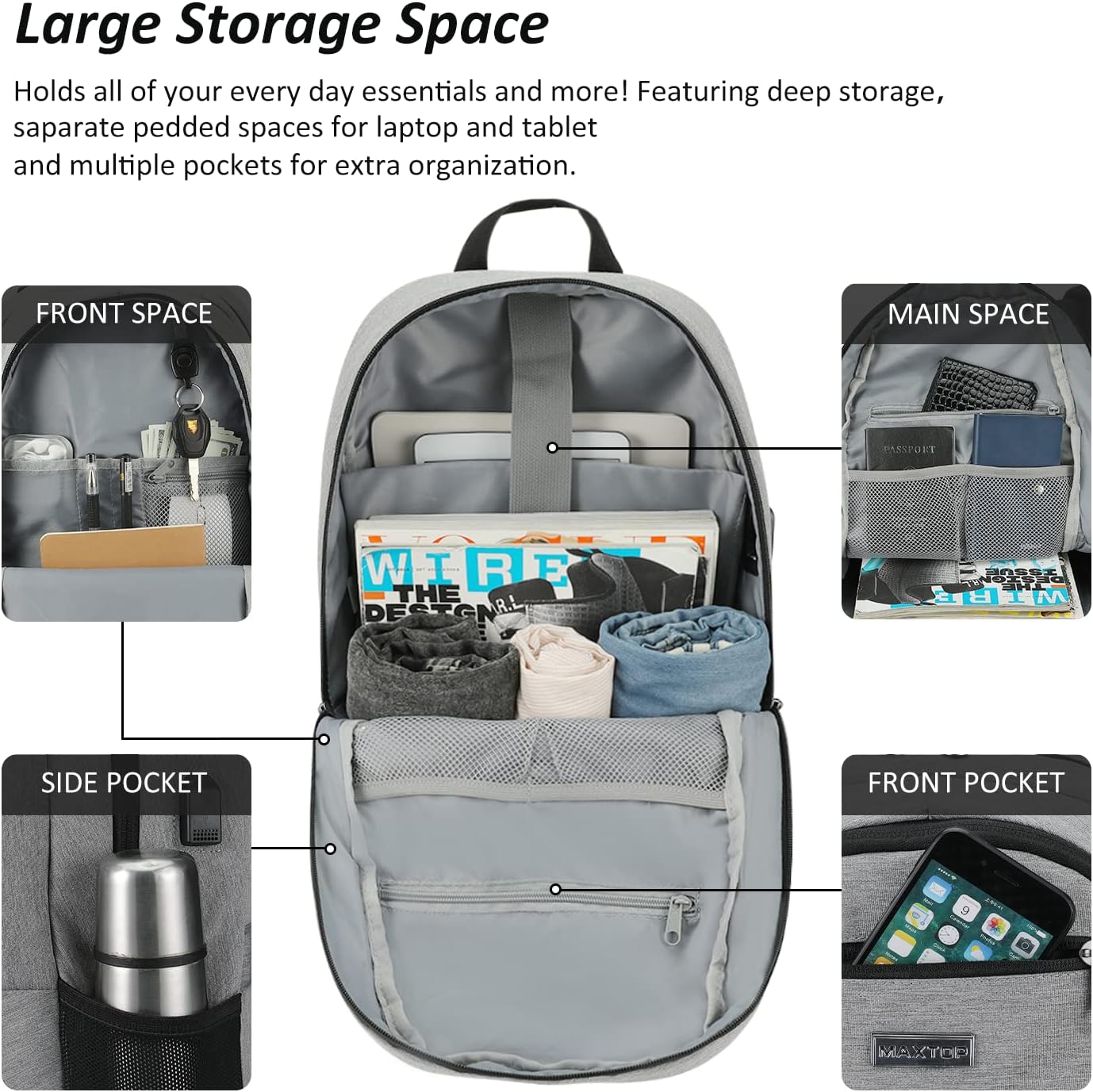 MAXTOP Travel Laptop Backpack Business Backpacks with USB Charging Port Water Resistant School College Bookbag