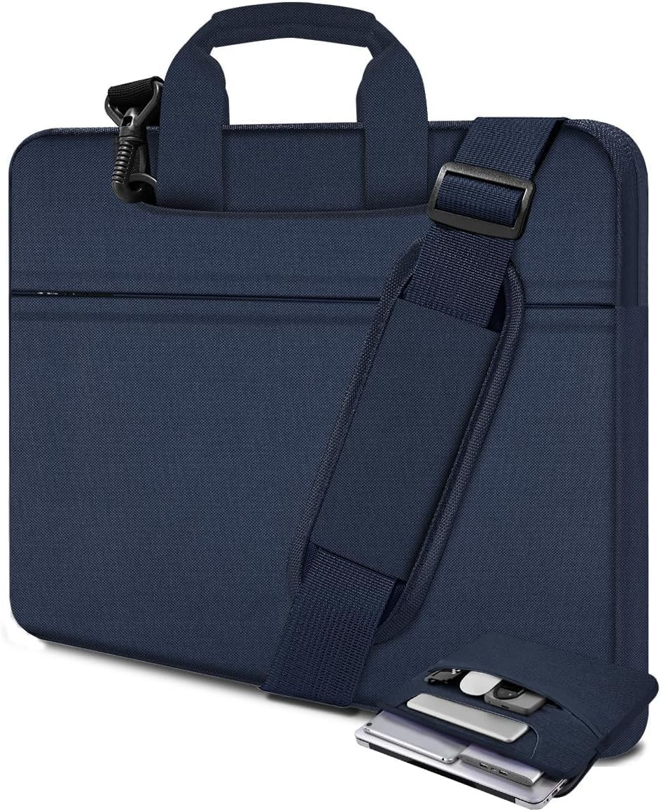 Laptop Case 15.6 inch Shoulder Bag, Durable Shockproof Protective Computer Carrying Briefcase with Multi-Pockets and Strap Compatible with Most 15.6 inch Notebooks,Dark blue