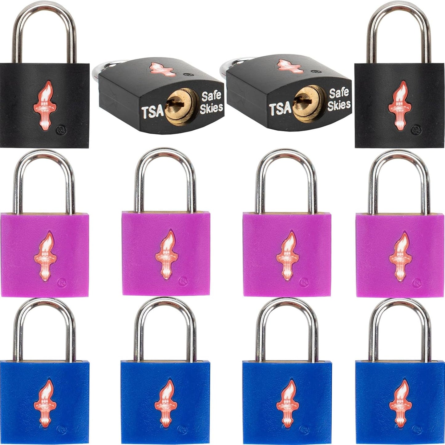 12 Pack 11/12 Inch Wide TSA Suitcase Lock for Luggage, Suitcases & Gun Cases - Solid Brass Security Lock with Colored Shell (12 Colors: Black/Blue/Orange)