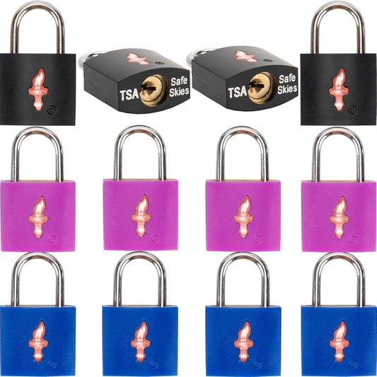 12 Pack 11/12 Inch Wide TSA Suitcase Lock for Luggage, Suitcases & Gun Cases - Solid Brass Security Lock with Colored Shell (12 Colors: Black/Blue/Orange)