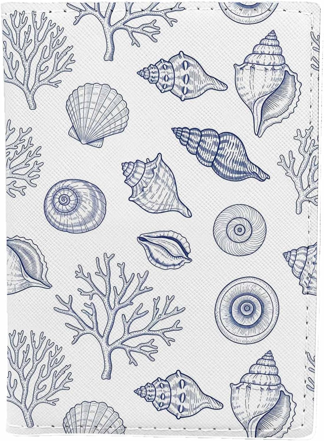 Seashell Passport Holder for Travel Coral Starfish Ocean Pattern PU Leather Passport Cover Wallet Cute Passport Card Holder for Women and Men