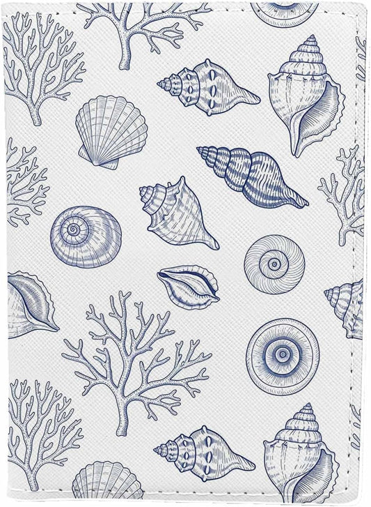 Seashell Passport Holder for Travel Coral Starfish Ocean Pattern PU Leather Passport Cover Wallet Cute Passport Card Holder for Women and Men
