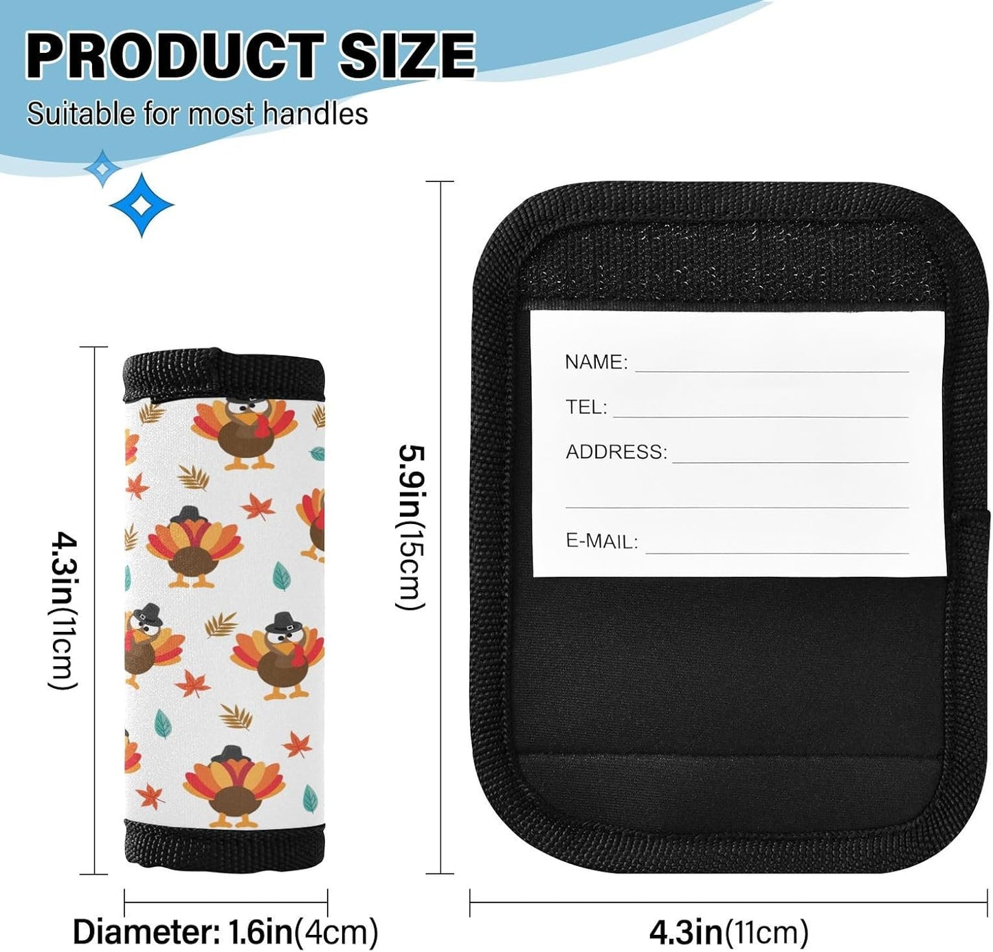 Thanksgiving Day 2 Pack Luggage Handle Wrap for Suitcase Luggage Identifier Travel Tags Handle Protection Sleeve Cover
