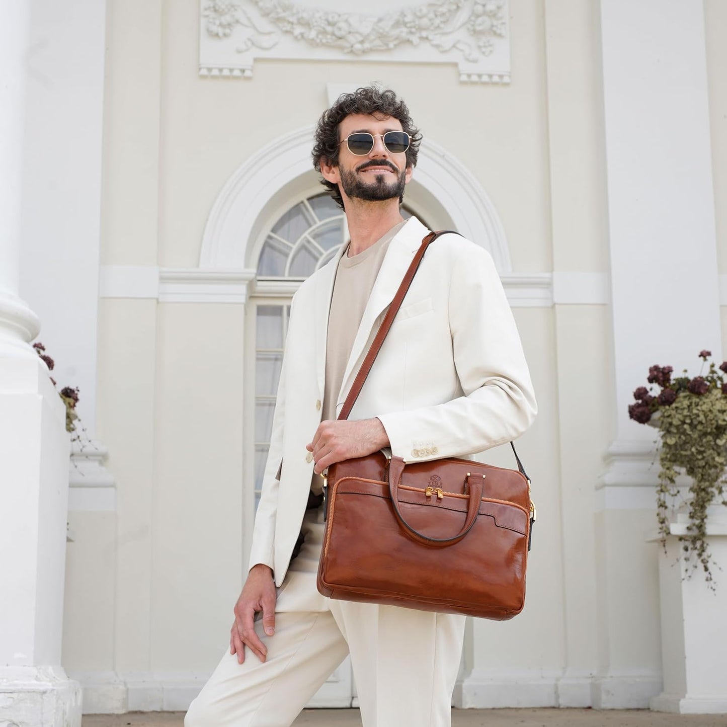 Time Resistance Leather Briefcase - Italian Handmade Leather Laptop Bag - Briefcase for Men and