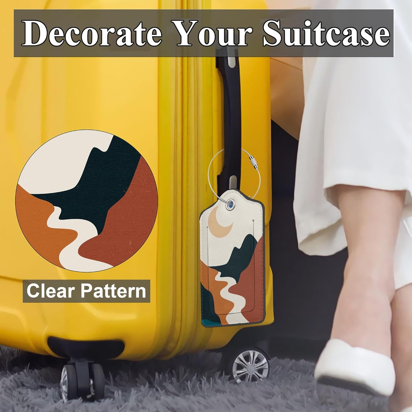 Abstract Landscape PU Leather Luggage Tags for Suitcase, Boho Sun Moon Mountains Travel Cruise 2