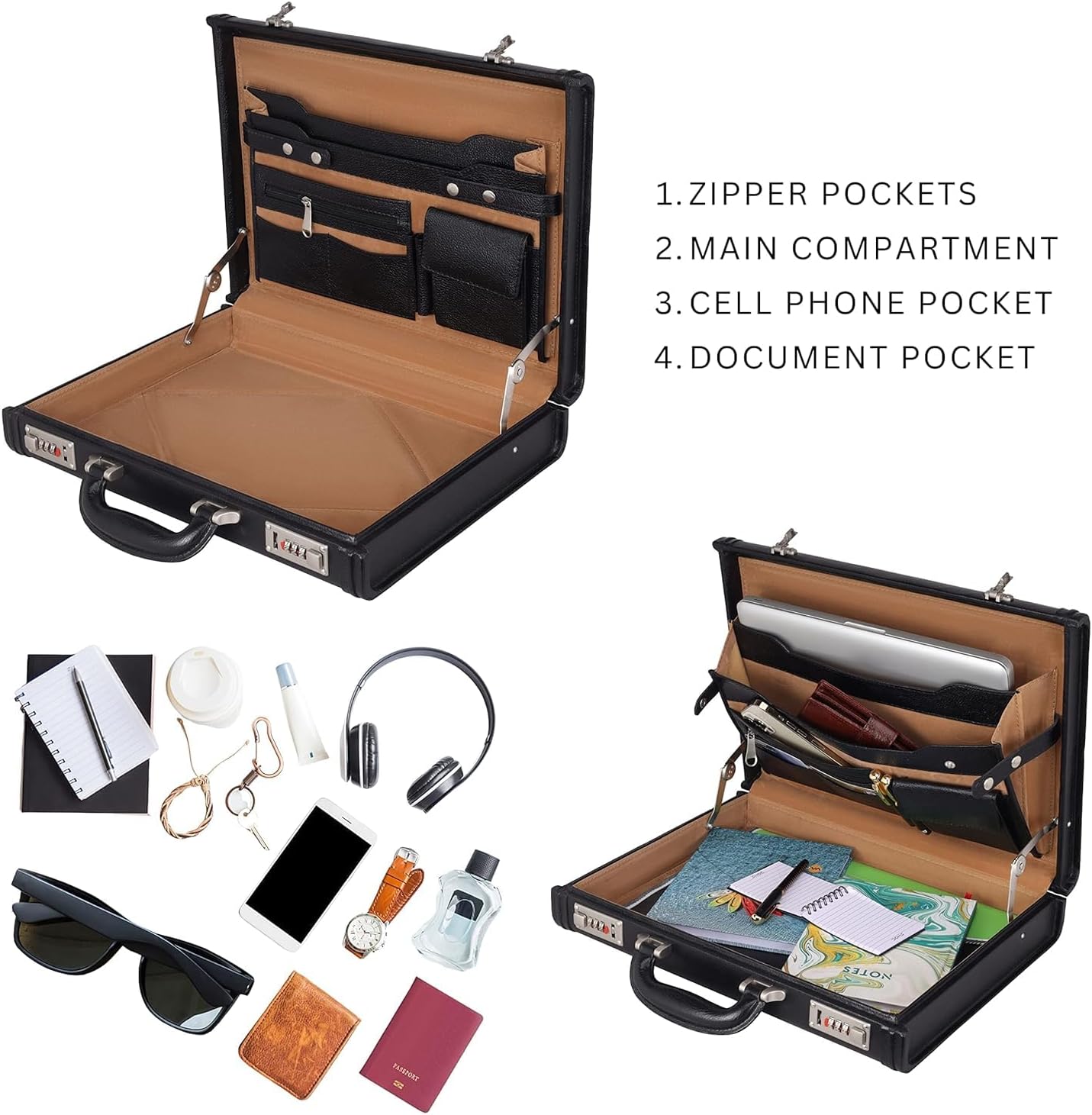 Full Grain Leather Briefcase Attache Case For Unisex Size L17xW3xH12 Inches Briefcase Bag