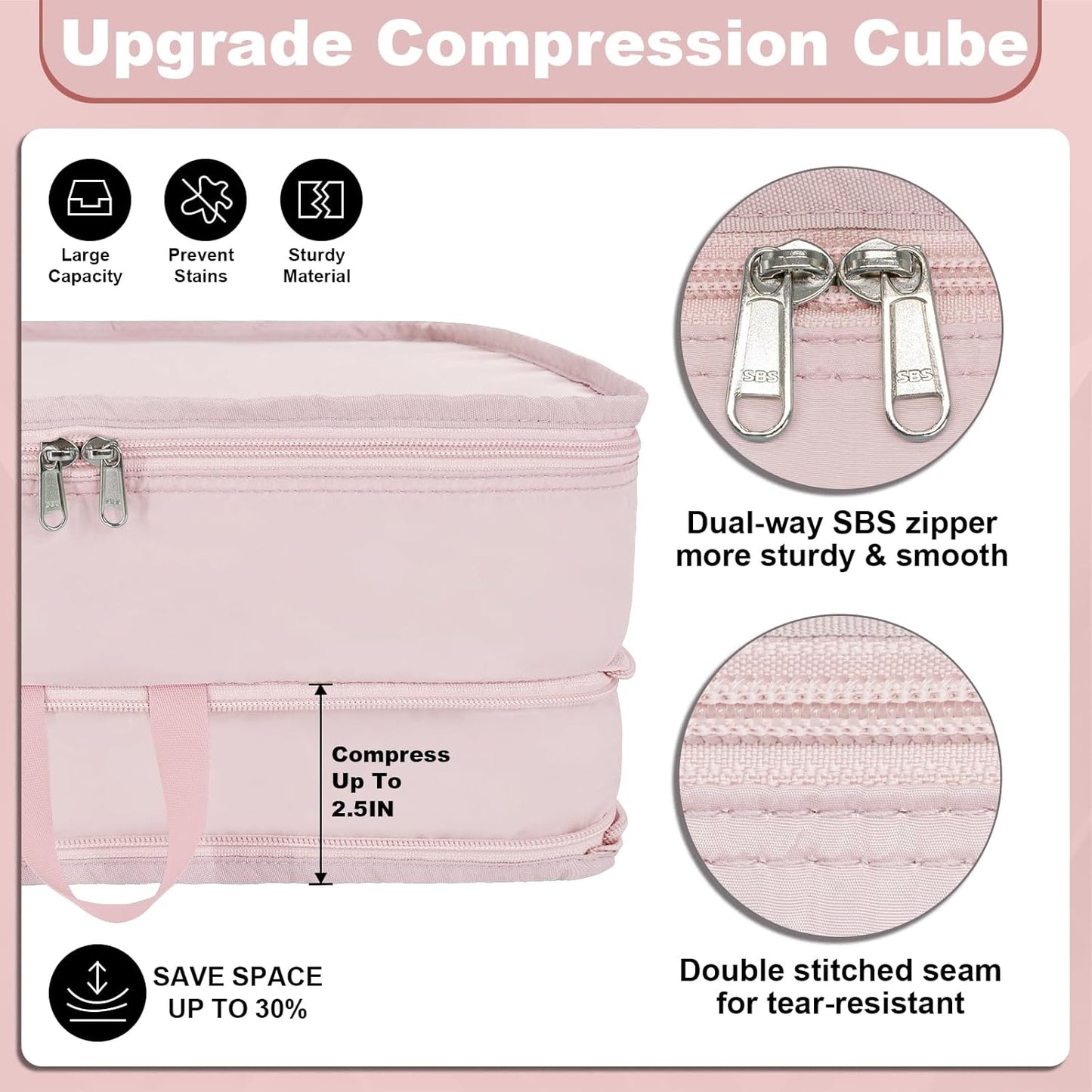 Extra Large Compression Packing Cubes for Travel Essentials, 2 Pack Expandable Travel Cubes for Packing Bags Suitcase Organizer, Pink