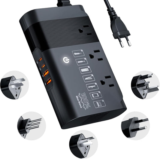 DOACE 220v to 110v Voltage Converter for European Travel: Max 500W Pure Sine Wave Voltage Converter US to Europe - 220 to 110 International Power Adapter Plug Combo Step Down Transformer Black