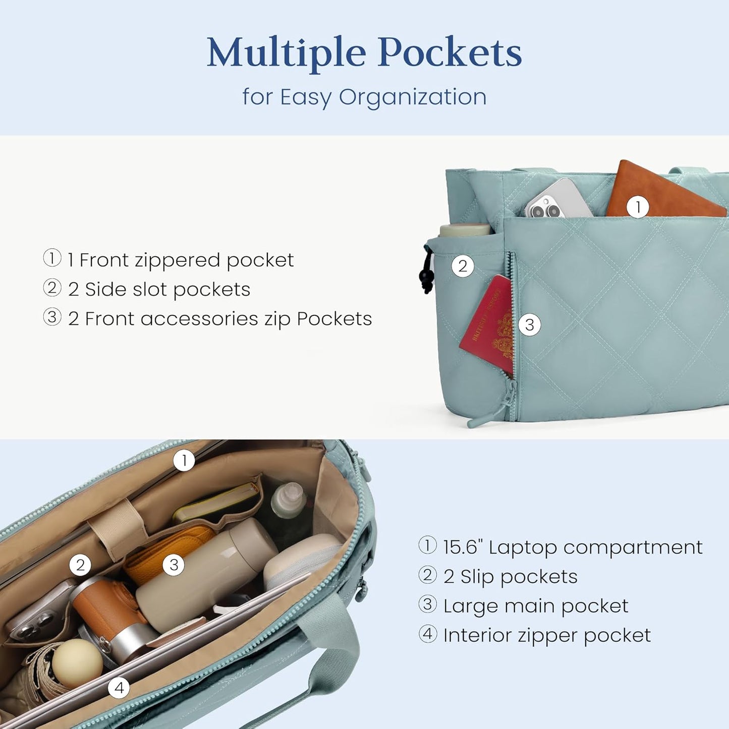 befen Laptop Tote Bag for Women Work, Travel Tote Bags Nurse Puffer Quilted Handbags, Lightweight Waterproof Beach Purse