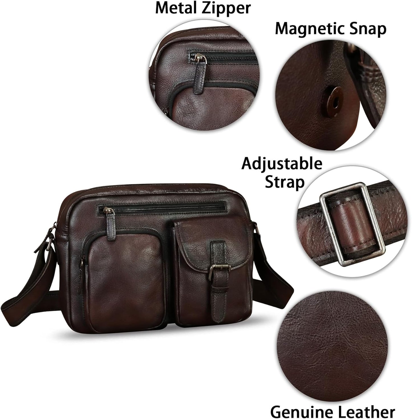 Genuine Leather Purse and Messenger Bag for Men Vintage Leather Shoulder Bag Briefcase Crossbody Satchel Bags with Strap