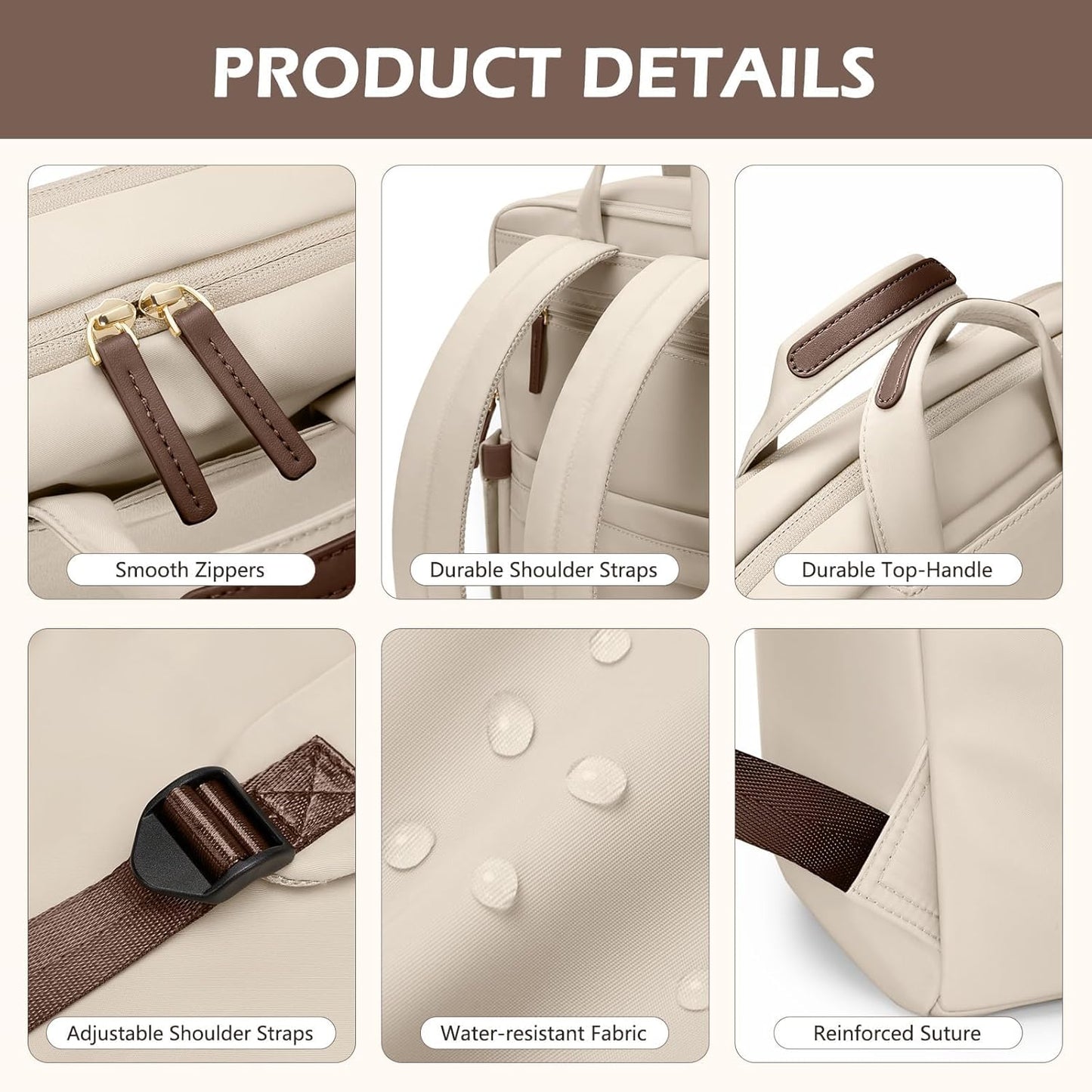 Slim Laptop Backpack for Women, Lightweight Business Backpack for Women Computer Bag Purse for Commuting, Fit 16 Inch, Apricot