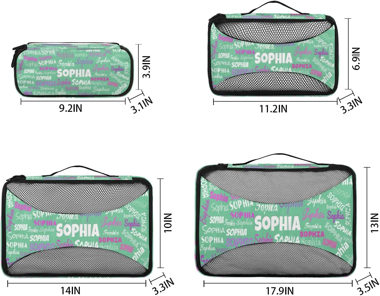 Personalized Name 4 Set Packing Cubes Luggage Packing Organizers Travel Accessories for Women Girls, Light Green