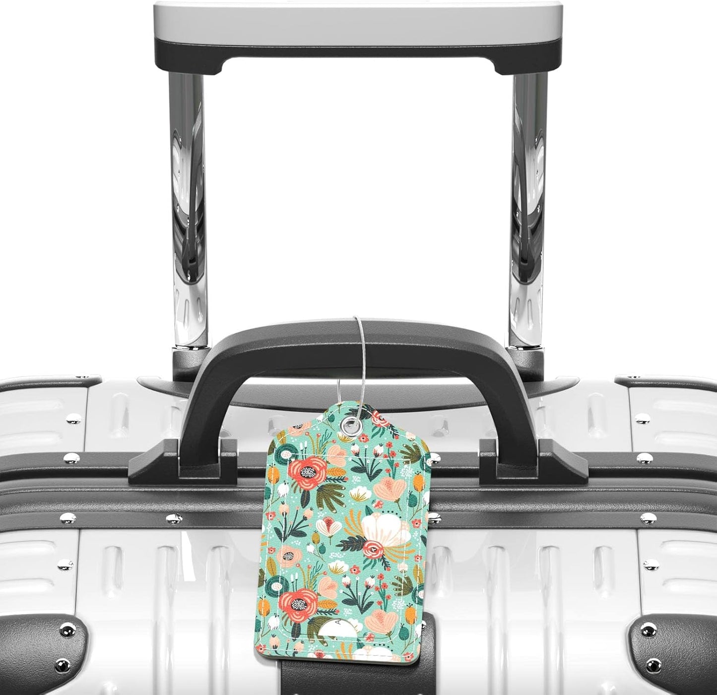 Luggage Tags for Suitcase, 2 Pack PU Leather Travel Cruise Luggage Tag with Privacy Flap, Name ID Label and Metal Loop for Women Men Suitcase Baggage Bag Backpack Instrument, Green Flowers