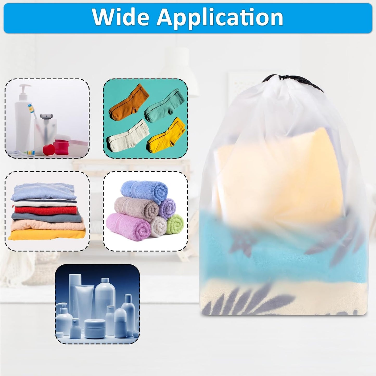Waterproof Travel Drawstring Shoe Bags for Packing, Storage, Travel Essentials for Men and Women, 15.7 x 11.8 inches, Clear, 5 pieces
