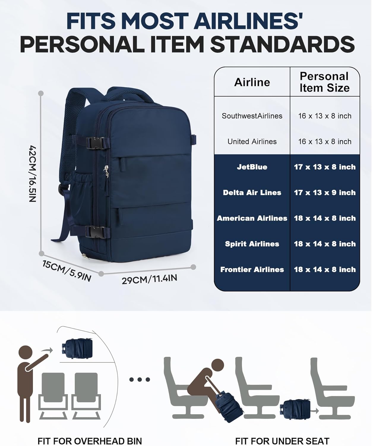 Vacuum Backpack Travel with Pump,Travel Backpack with Vacuum System, Shoe Compartment,United Airlines Personal Item Bag 17x10x9,Mochila compresion al vacio,Navy Blue