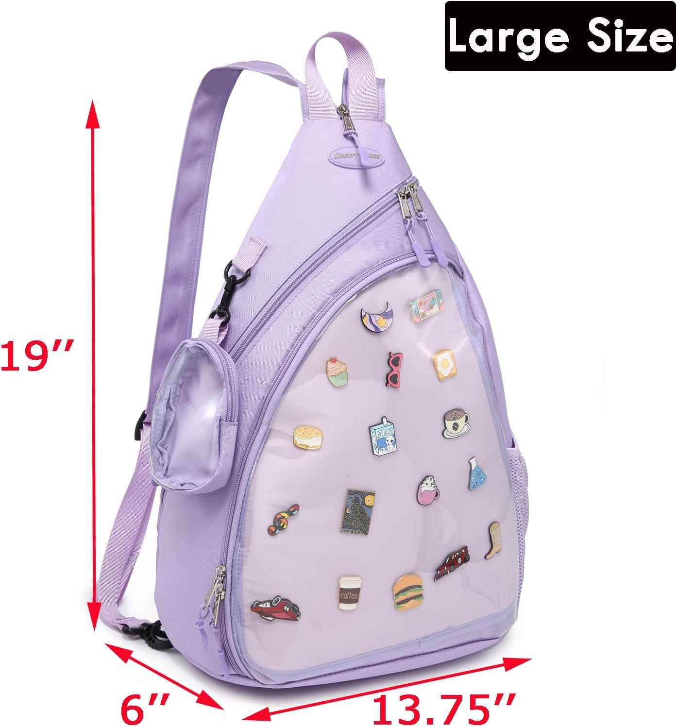 Oxford Ita Bag Kawaii Pin Display Chest Pack Single Shoulder Bag Sport Backpack Hiking Daypack, Large
