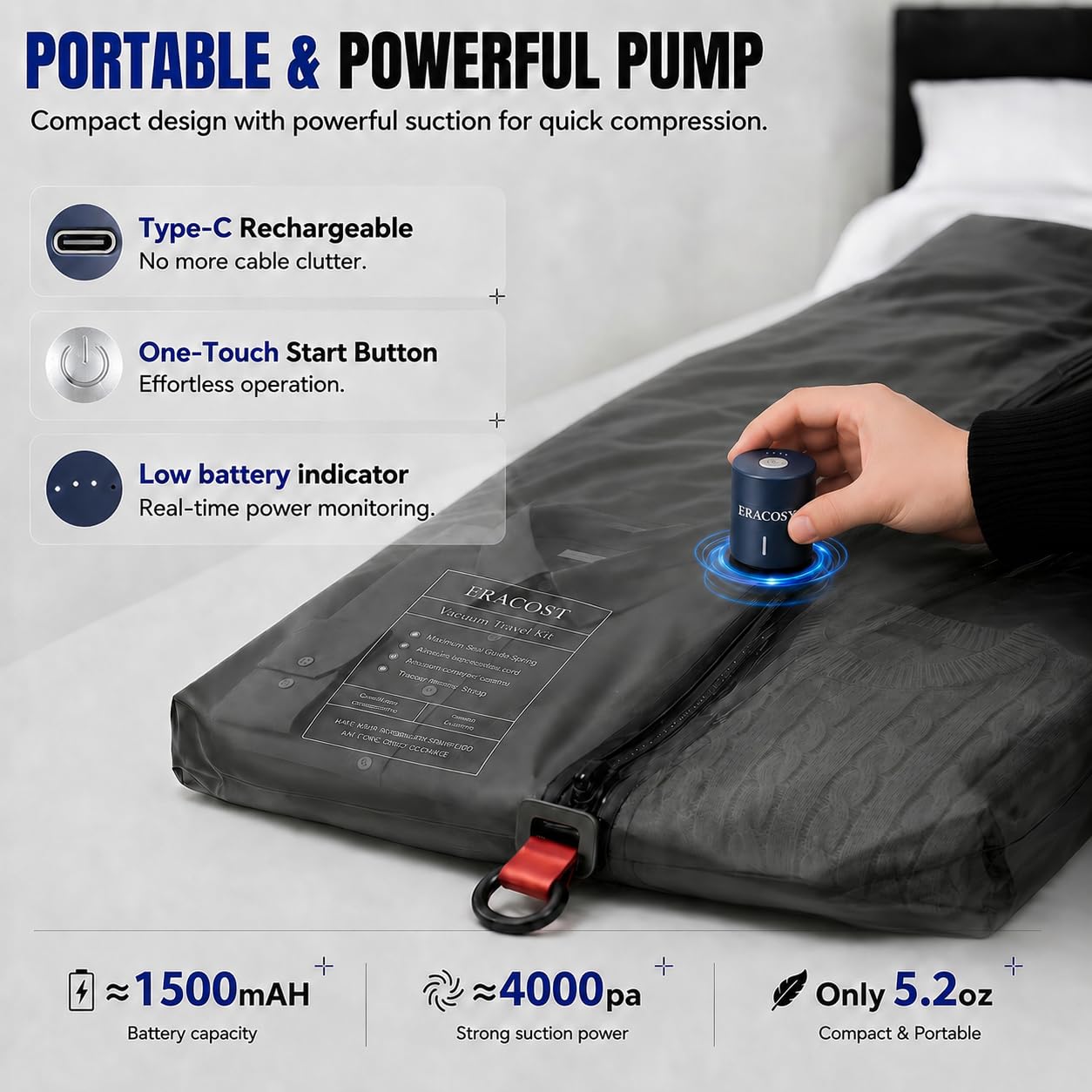 Travel Vacuum Bags with Pump, Compression Bags, Waterproof & Reusable Nylon Vacuum Travel Kit